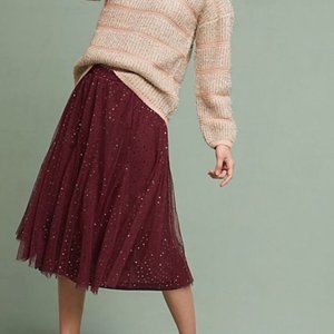 Anthropologie HD In Paris Everly Tulle Skirt Wine Midi Size Small